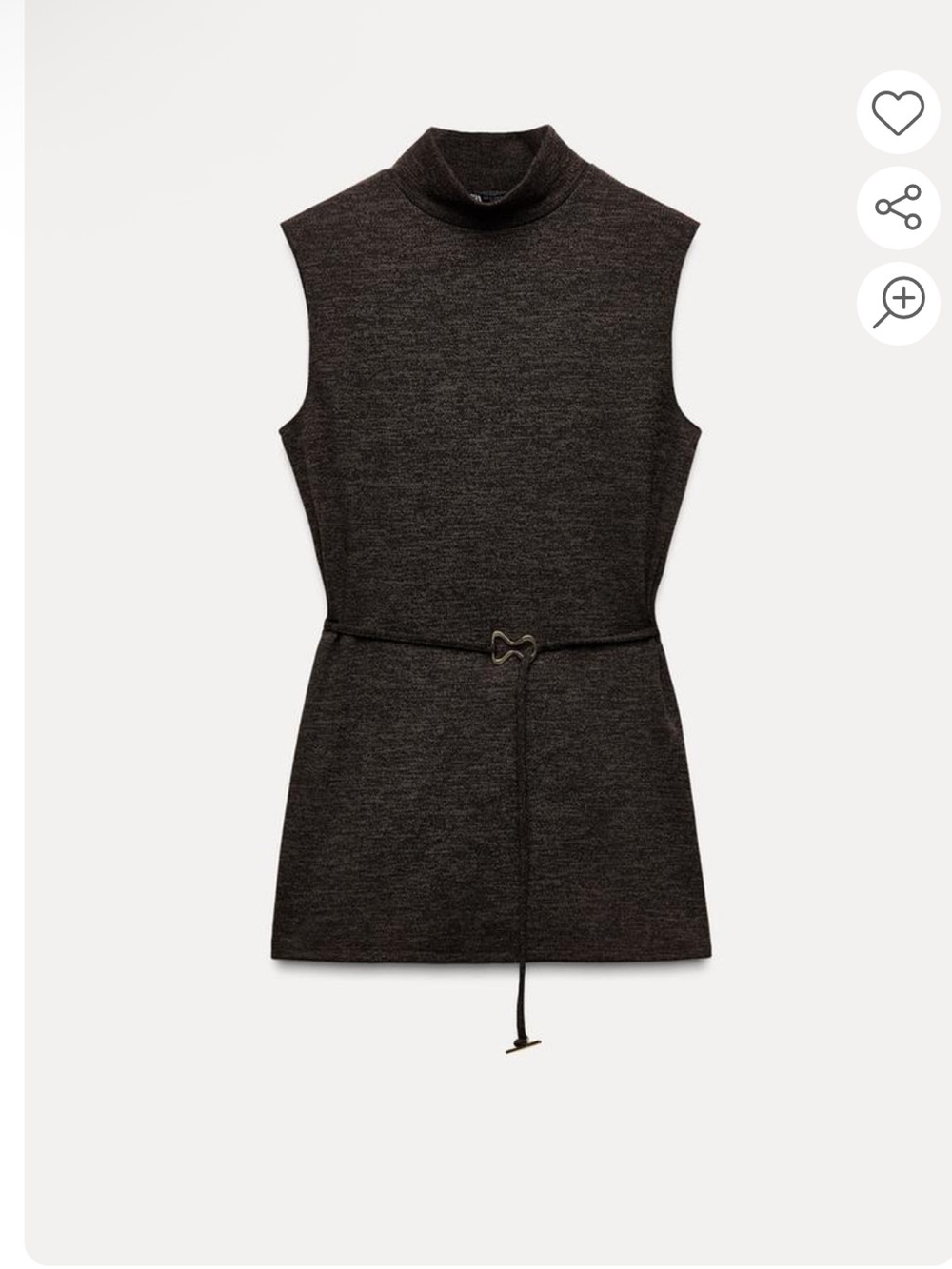 Zara Dark Charcoal Sleeveless Mock Neck Tunic with Belt
